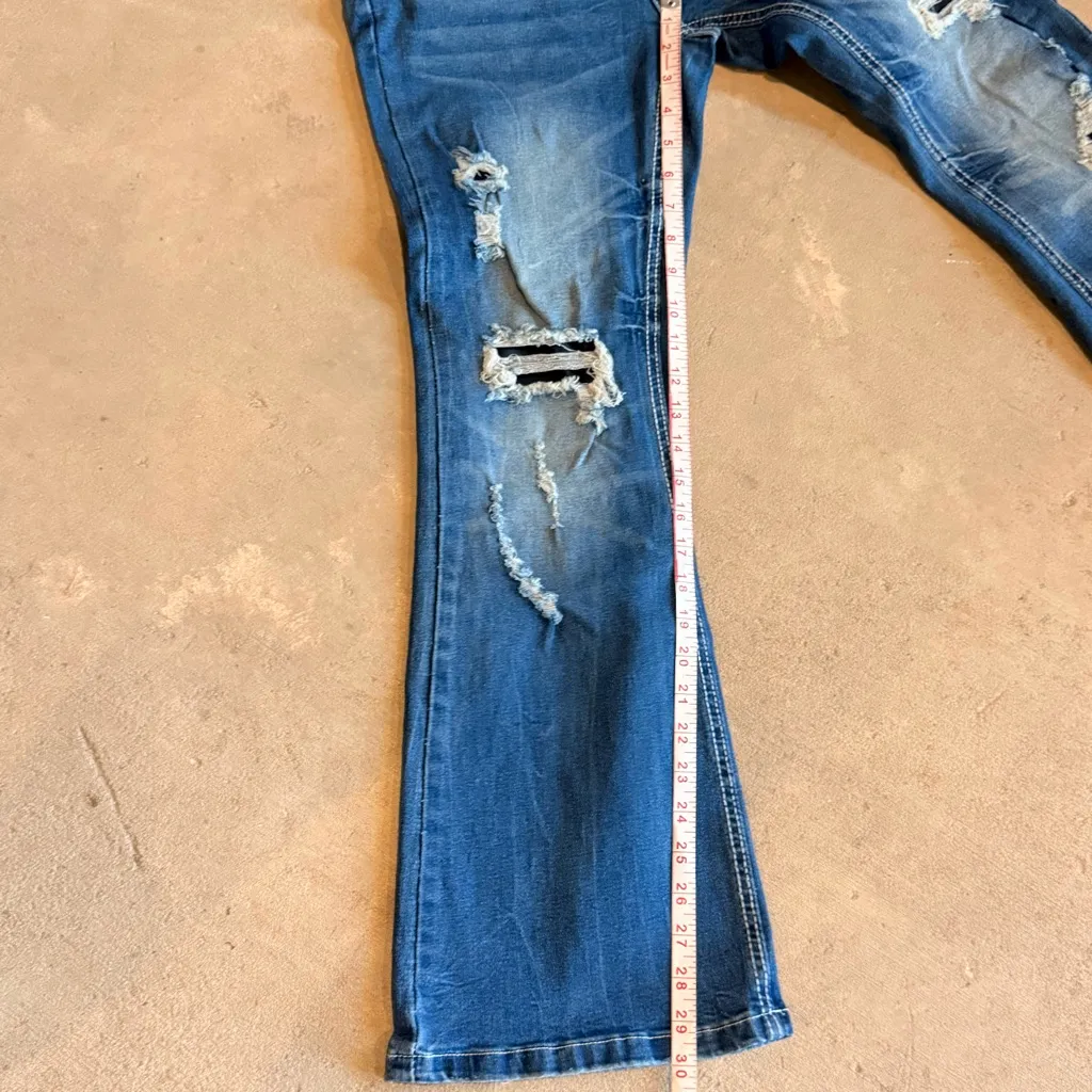 SHEIN Distressed Flare Jeans in Blue - Image 4