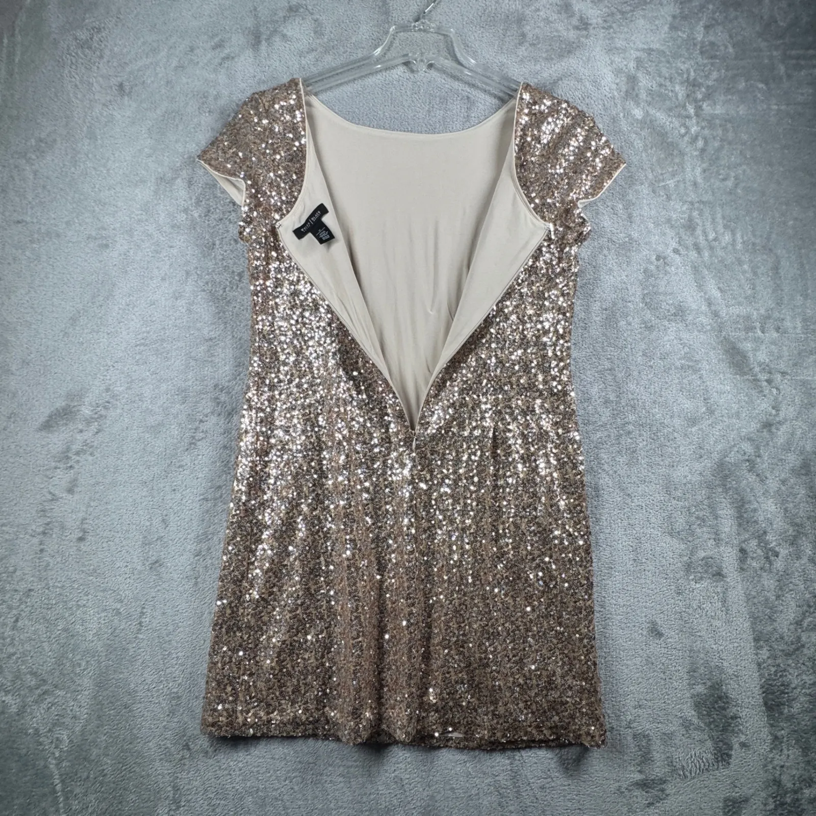 White House Black‎ Market Dress Womens M Gold Sequin Sparkle Holiday Party - Image 4