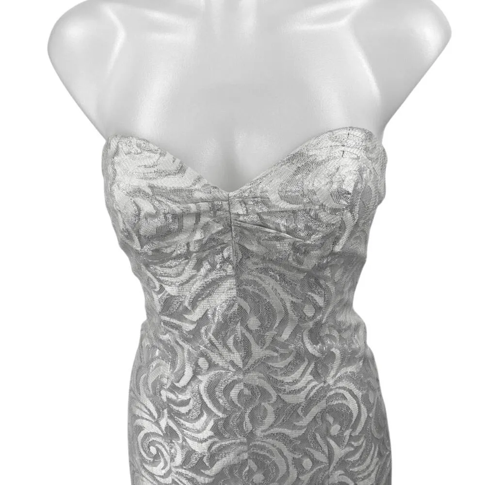 TD4 By Eletra Silver Metallic Strapless Ruffle Wedding Bridesmaid Gown Dress OS Size M - Image 4