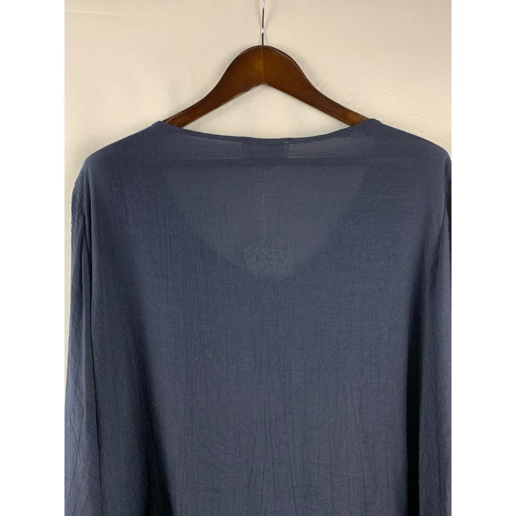 Women’s Carolyn Taylor Blue 3/4 Bell Sleeve Notch Neck with Lace Yoke Size 2X - Image 10