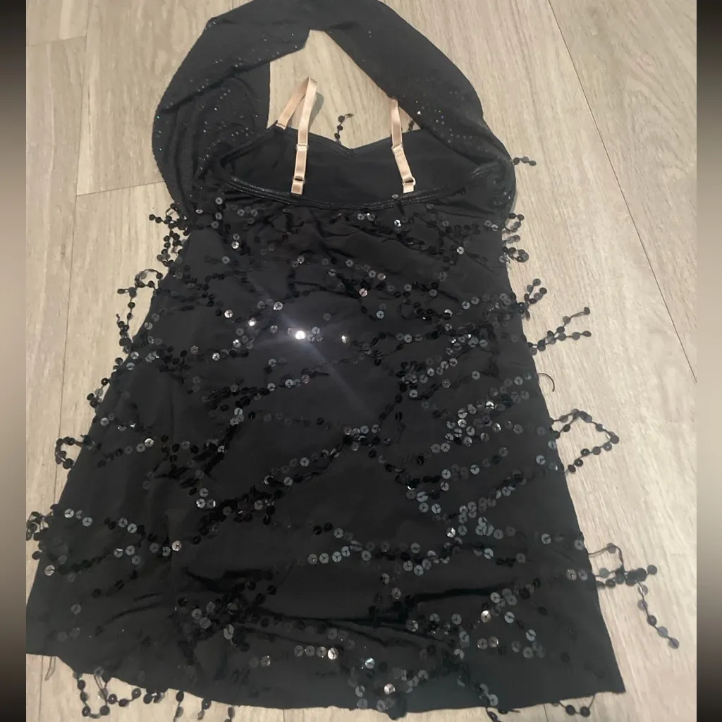 Y2K Black Sequin Halter Dress Size XS - Image 2