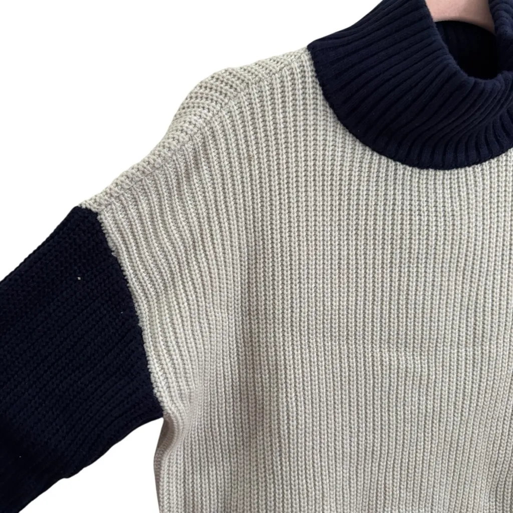 Devotion by Cyrus Navy and Cream Color Block Mock Neck Sweater NWT Black Size XS - Image 7