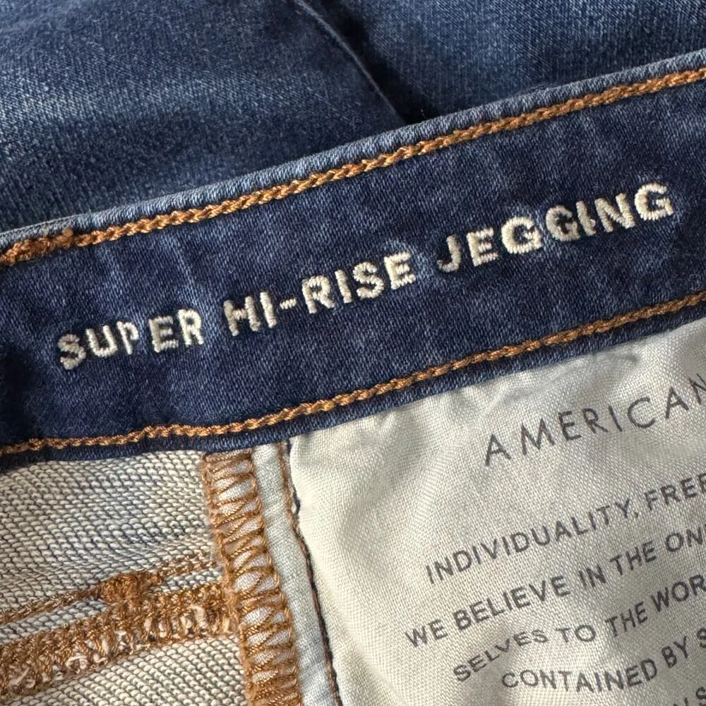 American Eagle SZ 6 Super Hi-Rise Jeggings Jeans Distressed Stretch Frayed Hems - Image 12