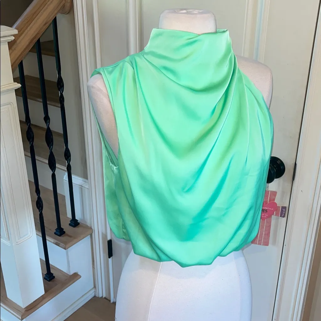 Pretty Garden Mint Green Silky Sleeveless High Neck Bubble Hem Top New - Image 3
