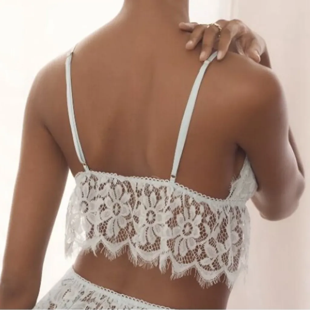 ANTHROPOLOGIE Ruffle Lace Eyelash Trim Bra In Sky Size XL NEW - Image 8