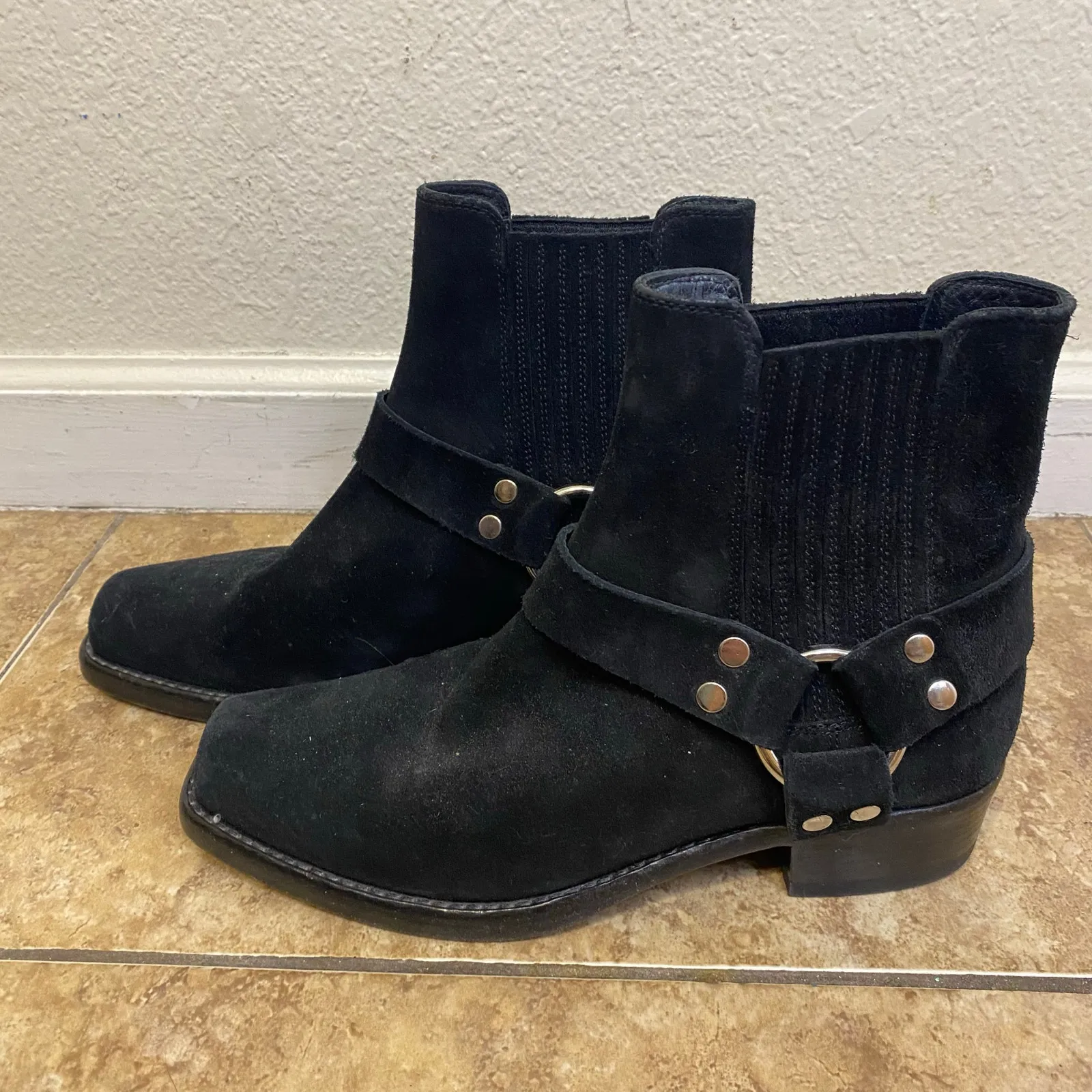 RE/DONE Black Suede Short Cavalry Harness Boots Size 41 Western 90s Grunge - Image 2