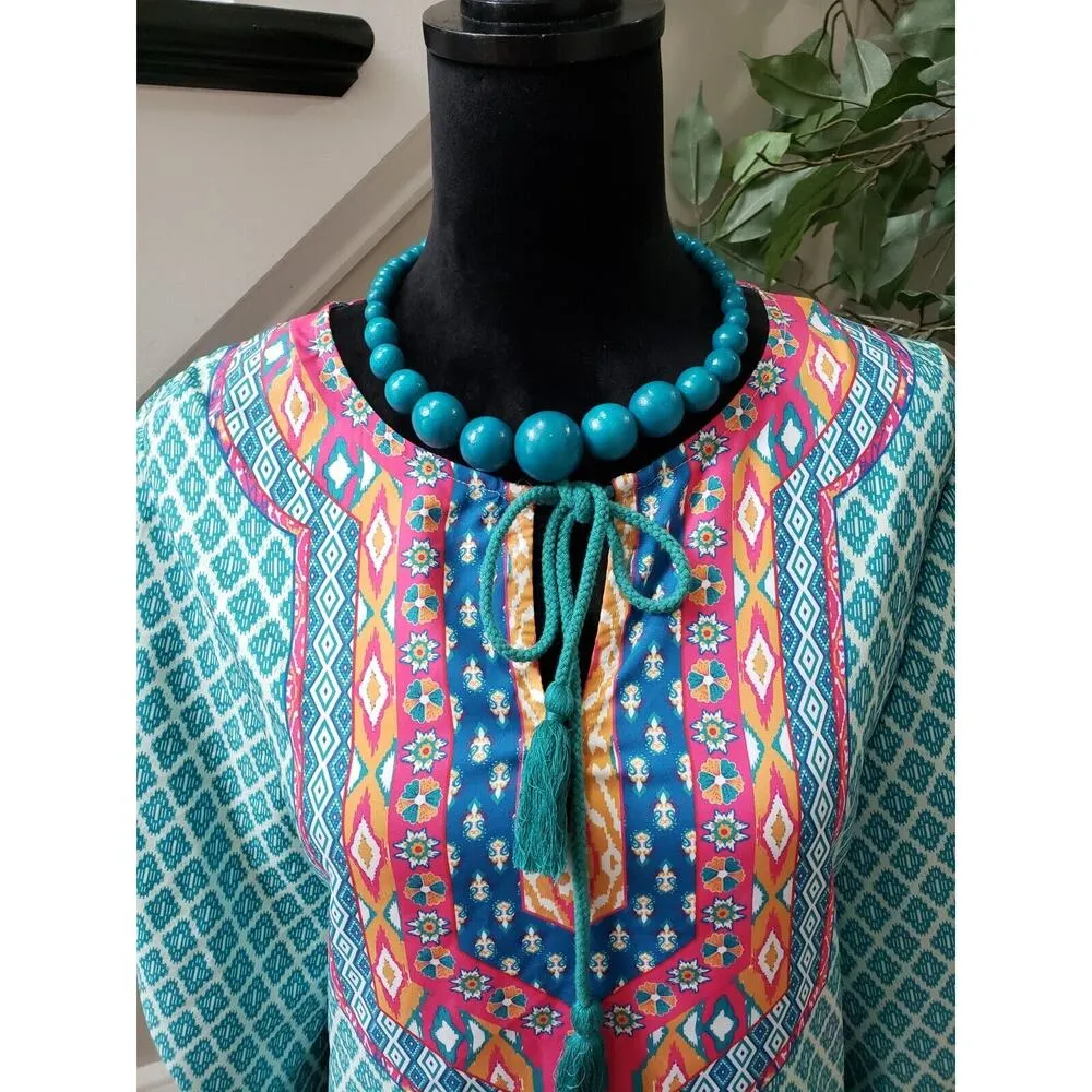 Urban Coco Women Multicolor Polyester Round Neck 3/4 Sleeve Knee Length Dress XL - Image 2