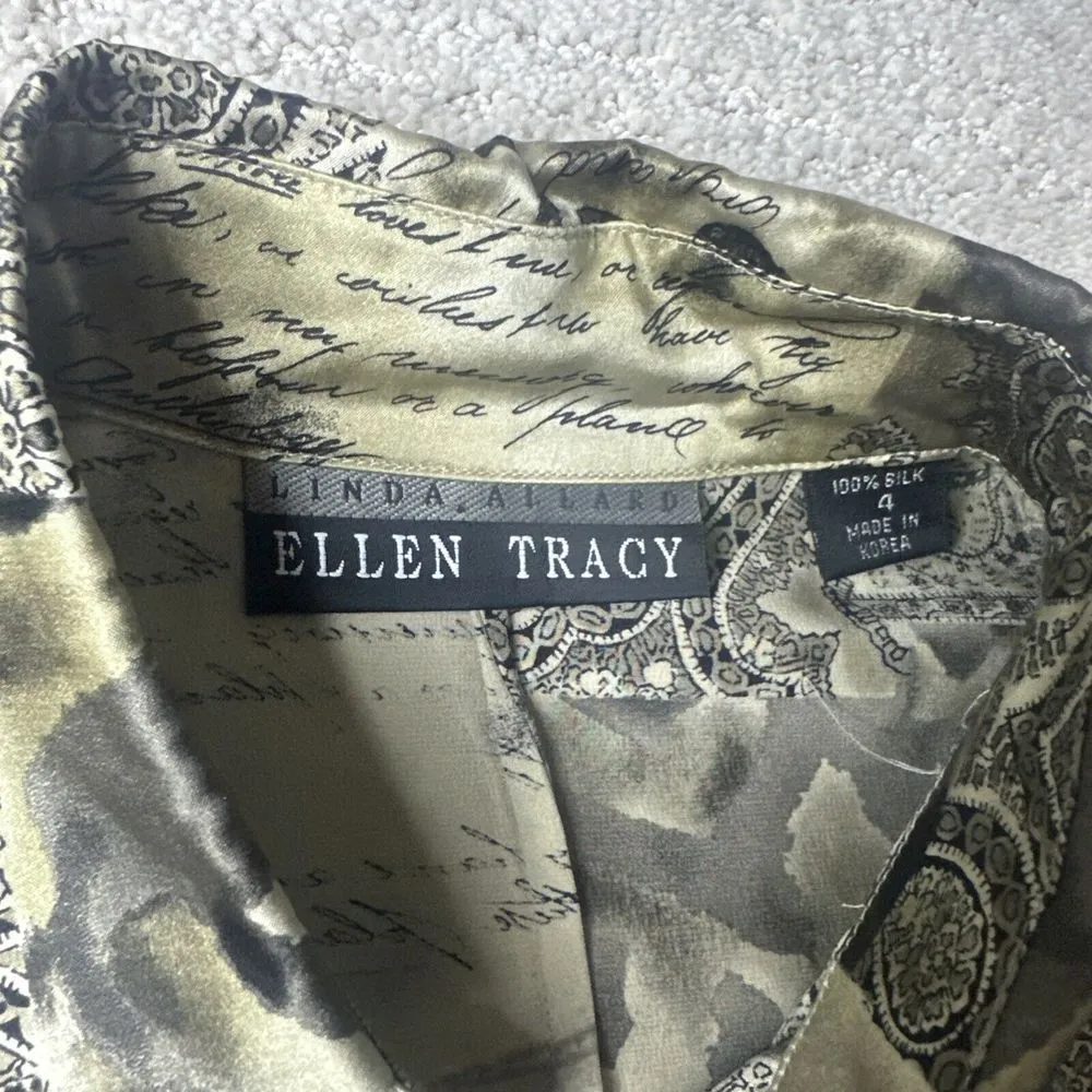 VTG Linda Allard‎ Ellen Tracy 100% Silk Paisley and Script Print Blouse Size 4 - Image 3