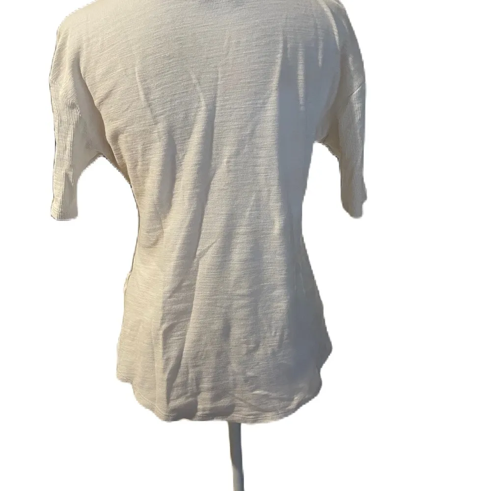 White with Gray Stripes Short Sleeve Scoop Neck T-Shirt Size Small - Image 2