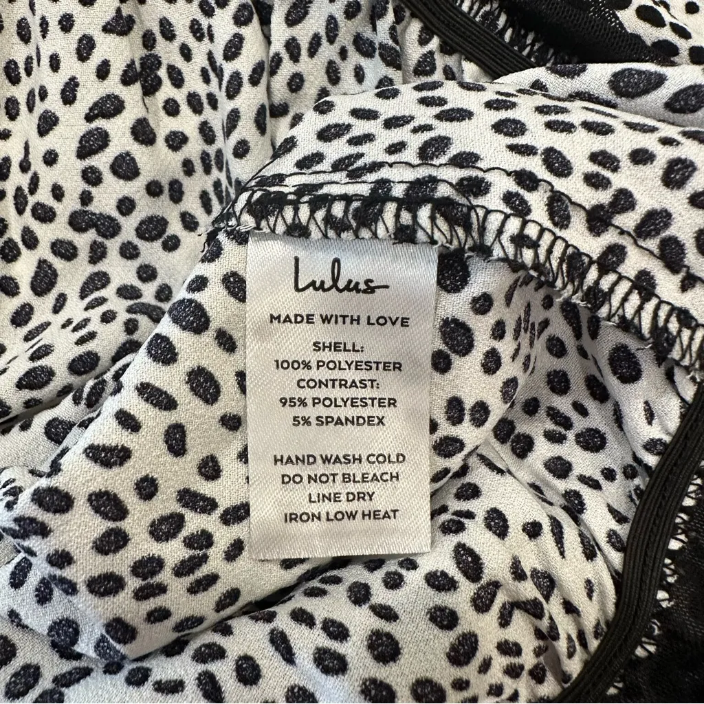 Lulu’s Always Lovely Ivory & Black Dotted Print Long Sleeve Bodysuit Size Small - Image 10