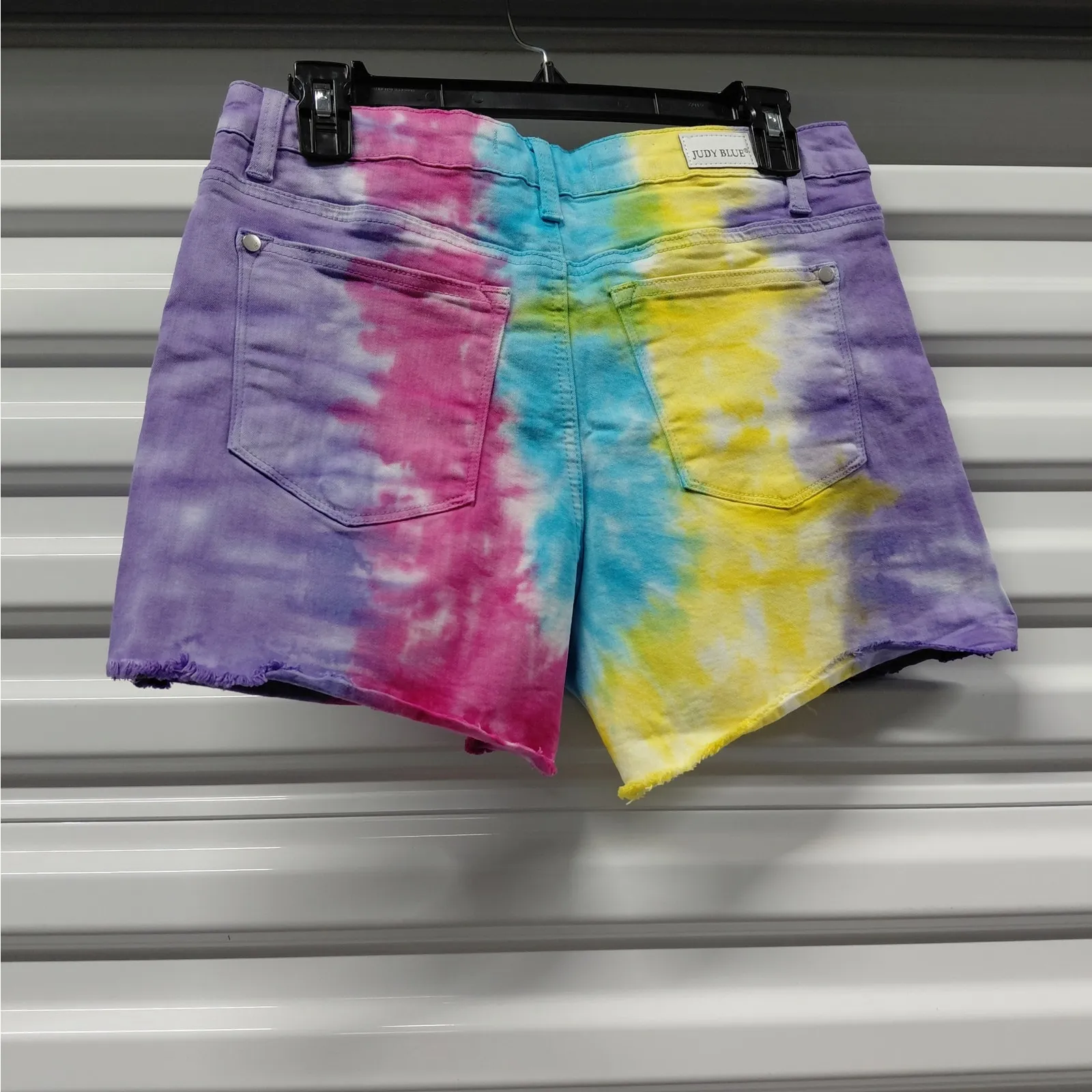 Judy Blue Snow Cone Tie Dye Denim Shorts Women Medium Cut Off High Waist Casual - Image 4