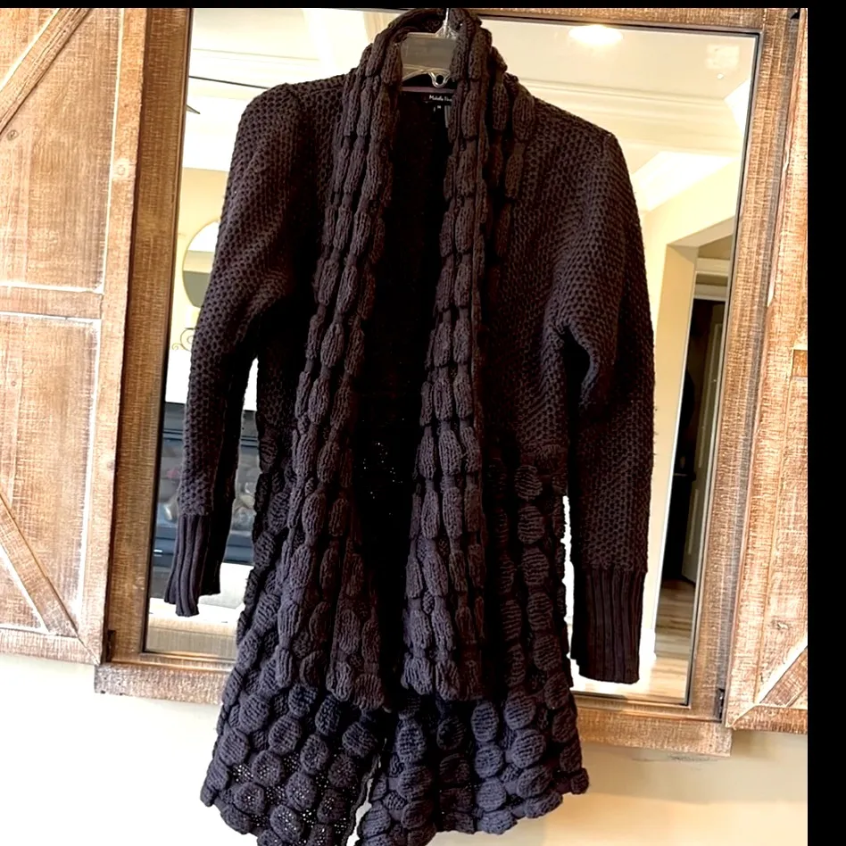 Chunky Knit Crochet Sweater Eggplant Deep Purple Cardigan Cozy Womens M Wool Size M - Image 6