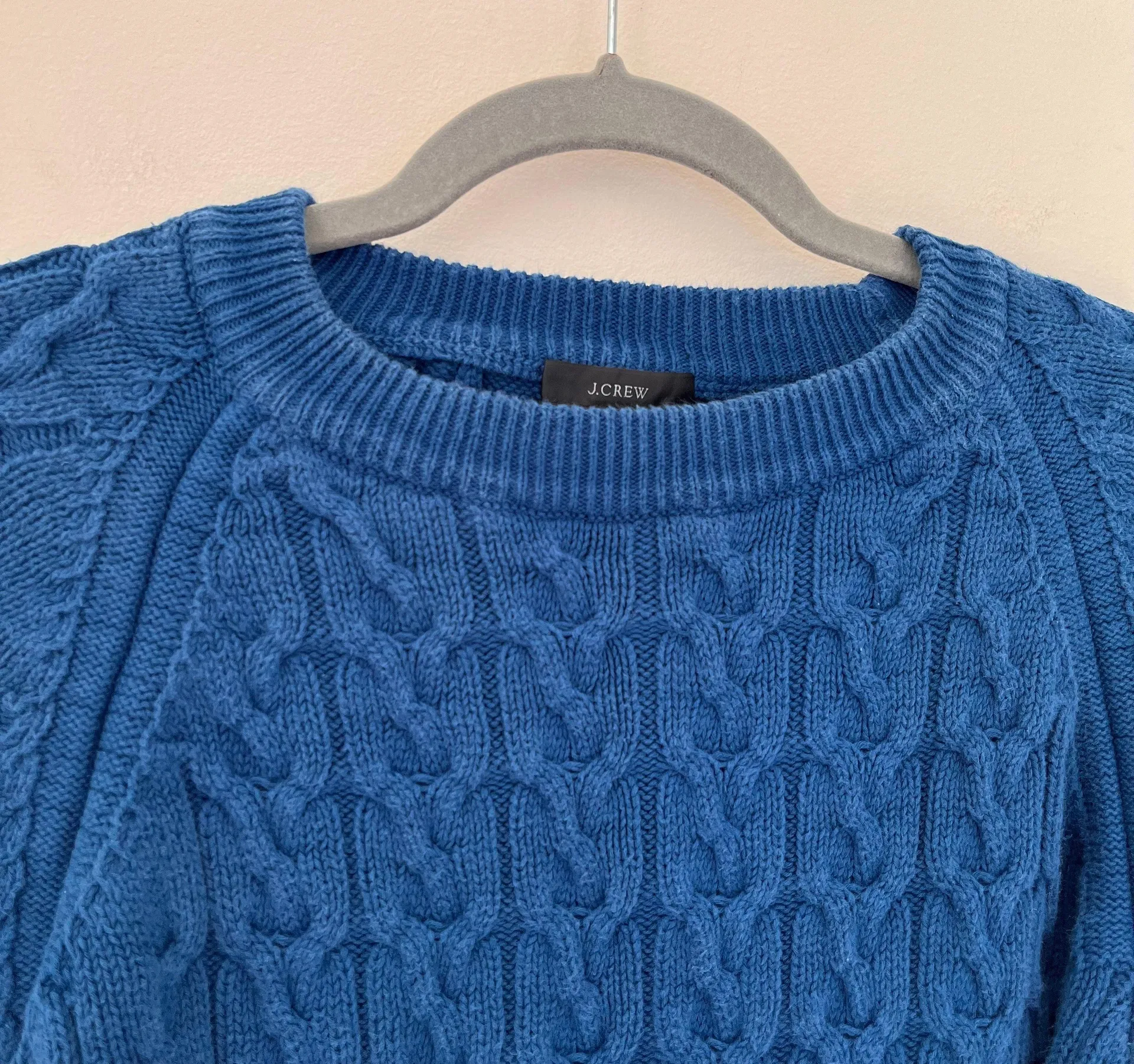 J.Crew Relaxed Fit Cable Knit Cotton Boxy Crewneck Sweater Royal Blue - Image 4