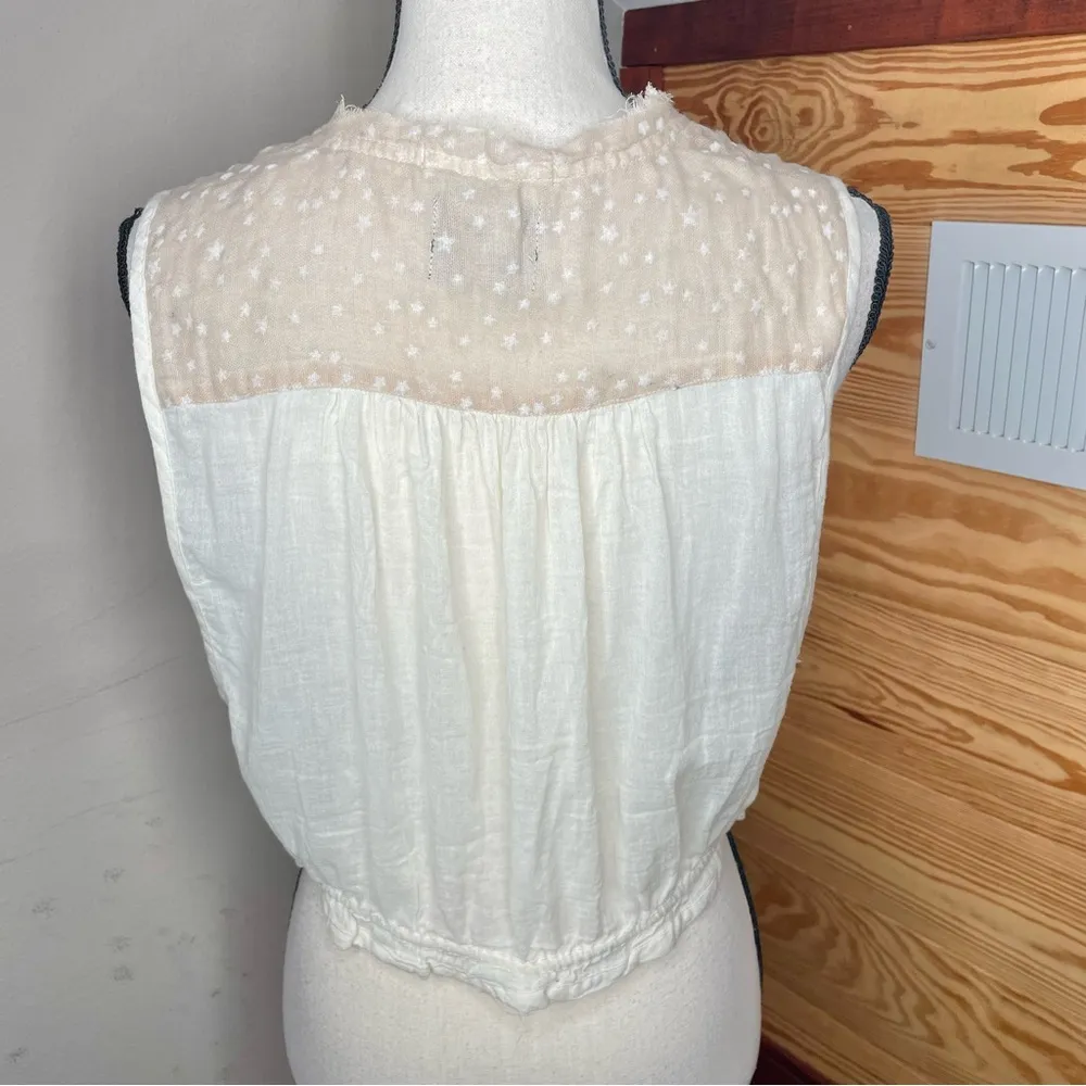 Maison Scotch by Scotch & Soda Beige White Cropped Gauzy Sleeveless Blouse - Image 3