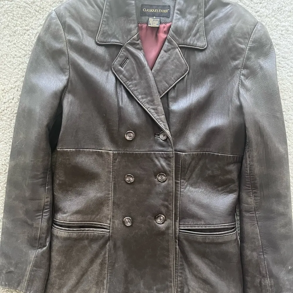 Vintage Distressed Leather Women’s Blazer Jacket Size Small - Image 3