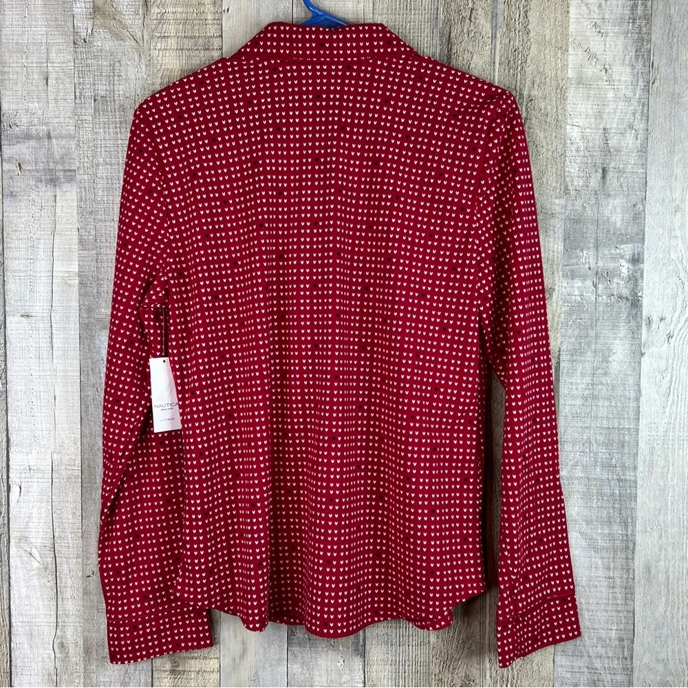 Nautica Sleepwear Size Small Red Button Front Top with White & Black Hea… - Image 2