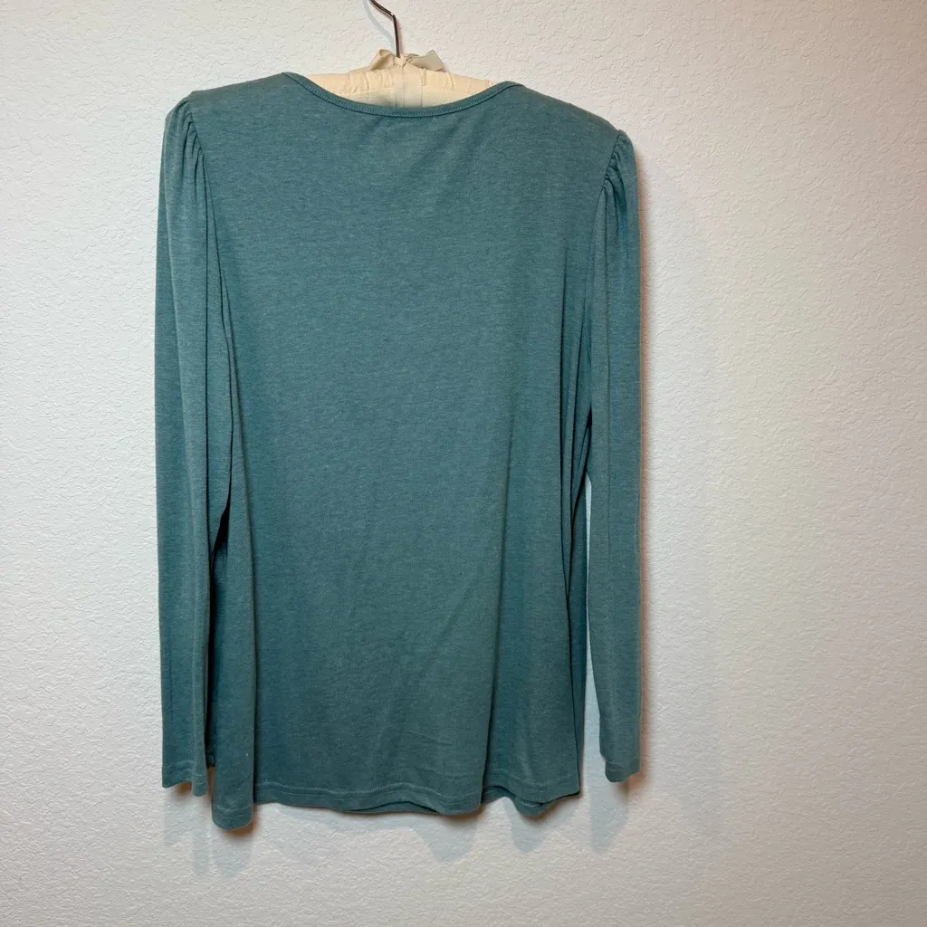 Elegant Teal Long Sleeve Blouse Green Size XL - Image 3