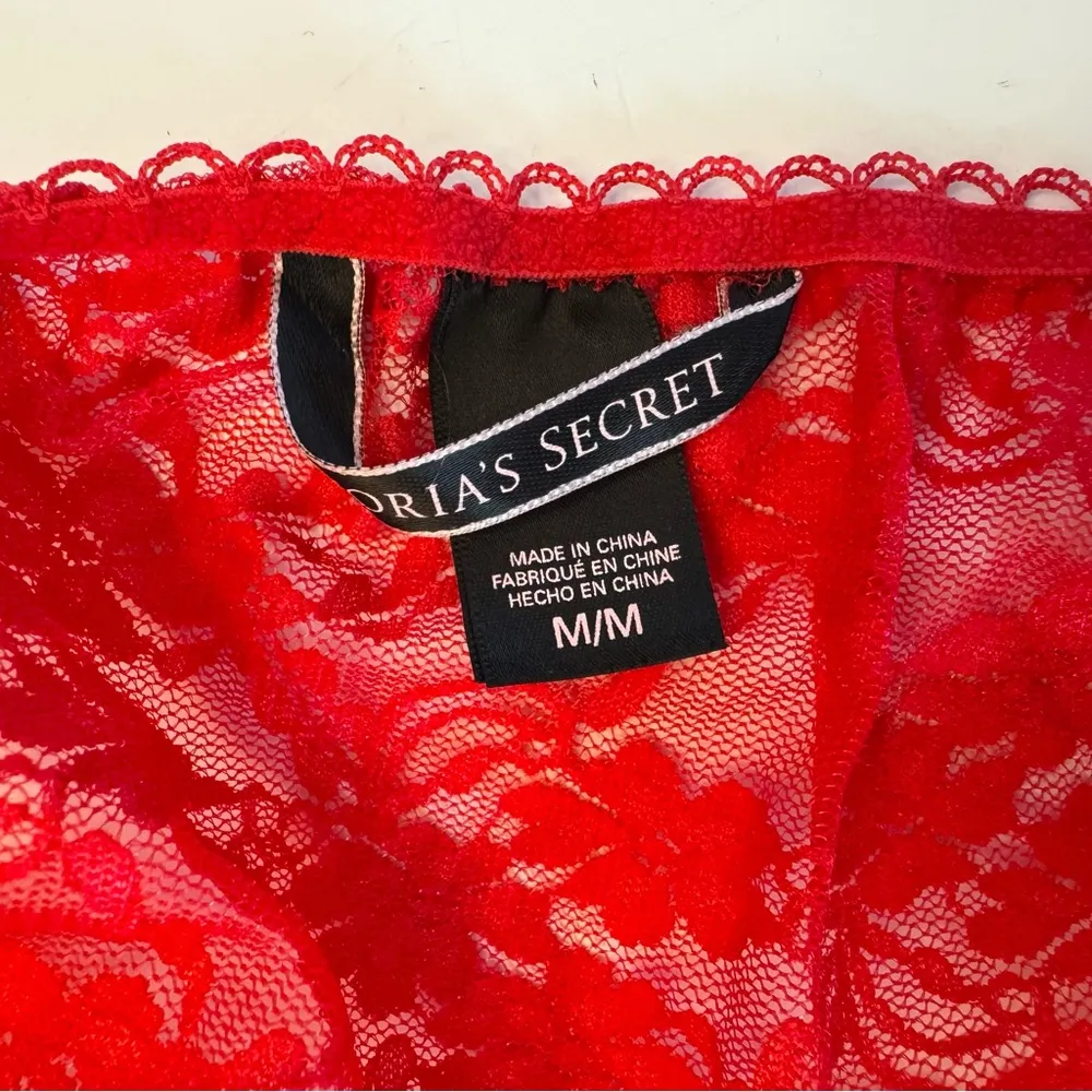 Victorias Secret Red Lace Lingerie Negligee Medium Sheer Sexy Valentines Day - Image 15
