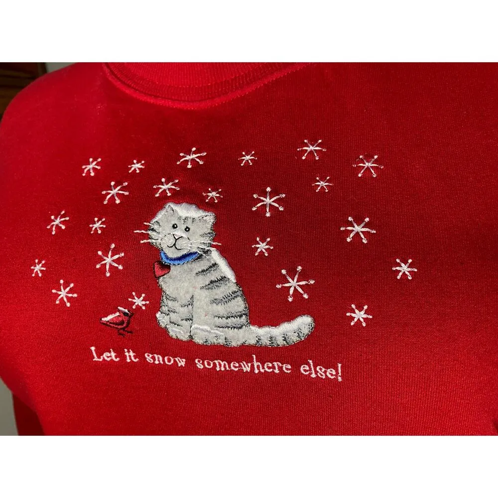 let it snow somewhere else! cat sweatshirt vintage Red Size XL - Image 2