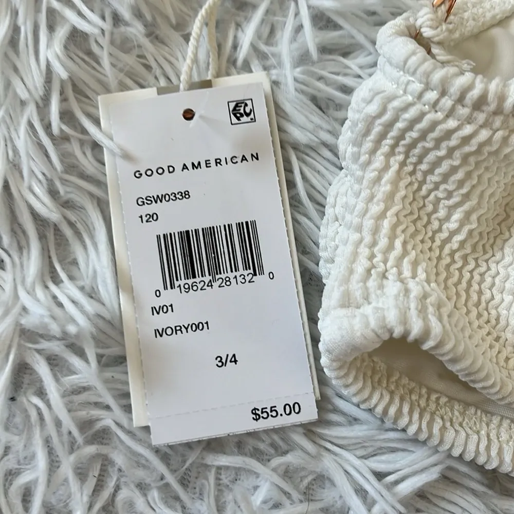 NEW GOOD AMERICAN CRINKLE HOT SHOULDER BIKINI TOP IVORY SIZE L/XL - Image 7