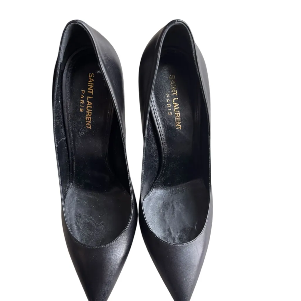 Saint Laurent - Opyum Logo Heel Pumps Black Leather Sz 40.5 - Image 2