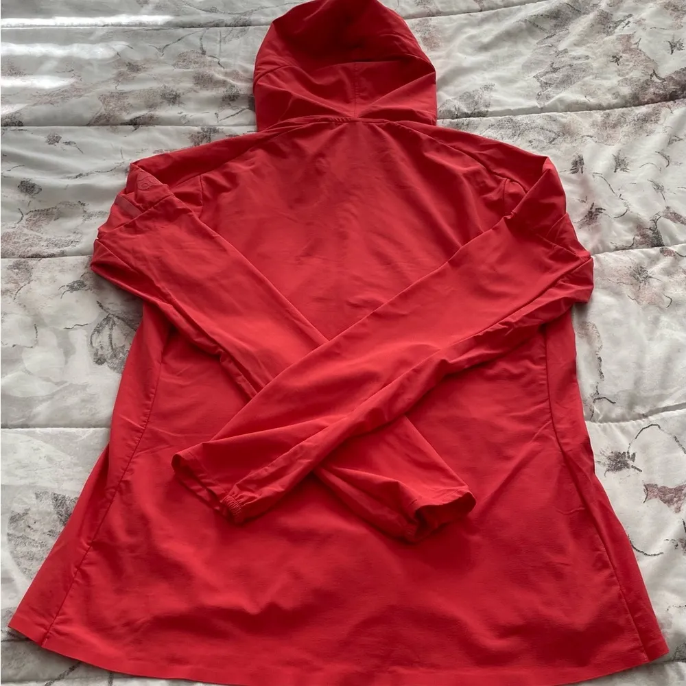 Adidas orange coral hooded lined full zip nylon logo pockets windbreaker, size M - Image 13