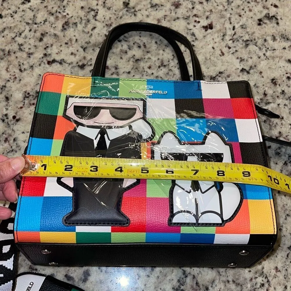 Karl Lagerfeld Womens Check Maybelle Satchel Crossbody Multicombo Medium NWT - Image 7