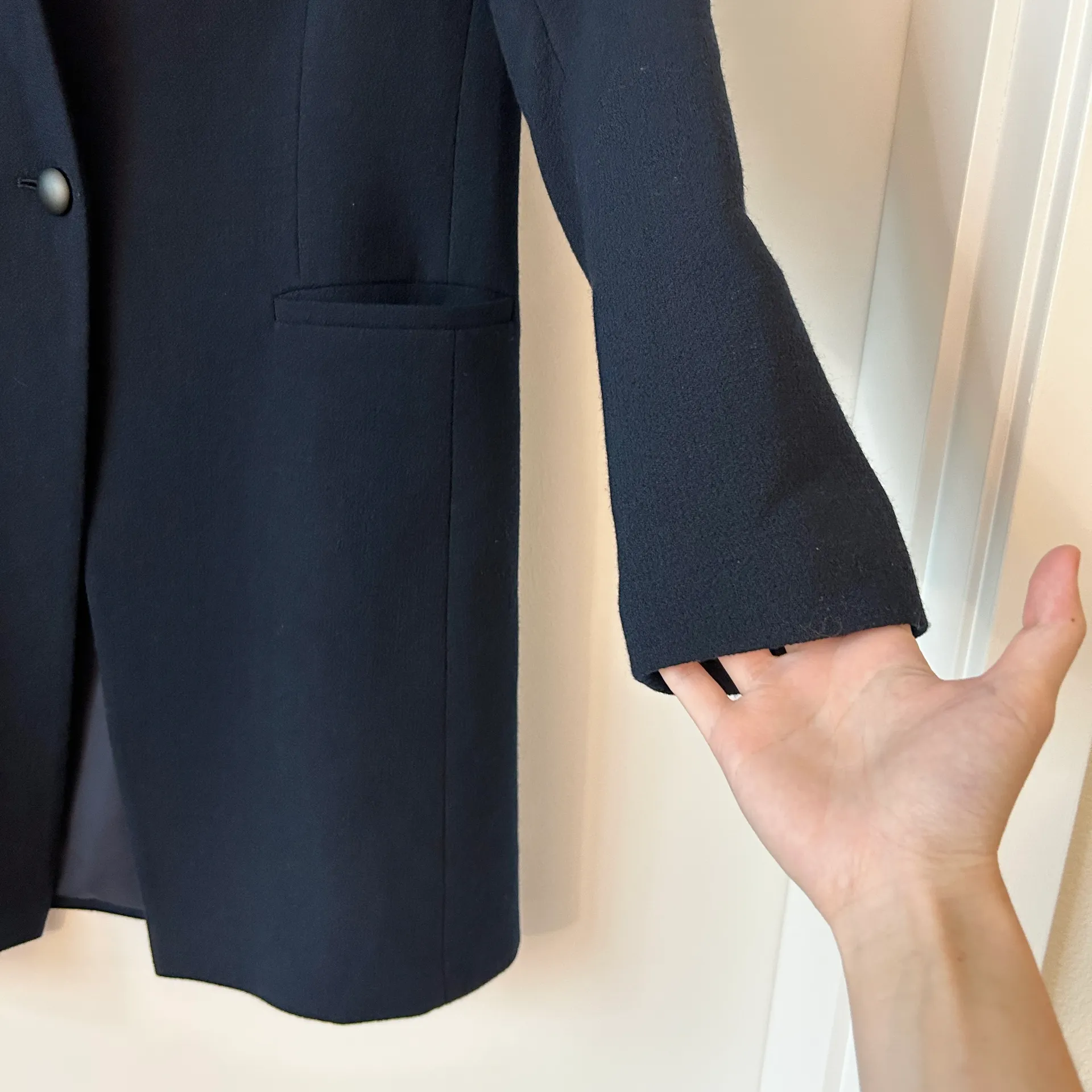 Lafayette 148 New York 100% Wool Navy Blue Single Breast Long Coat (10) - Image 3