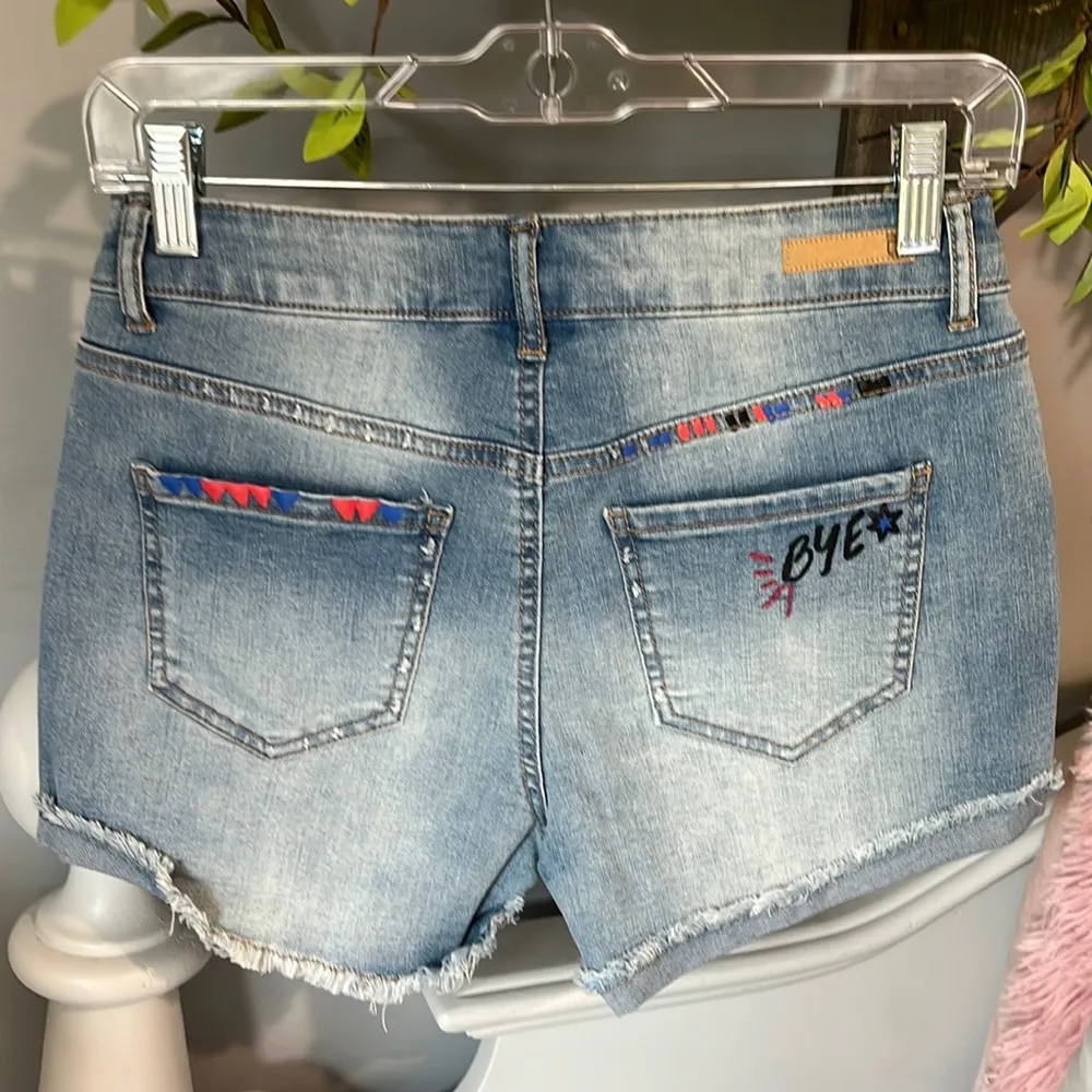 Denim Jean Shorts Stretchy Womens 3 Grafitti Soft Comfy Cutoffs New - Image 7