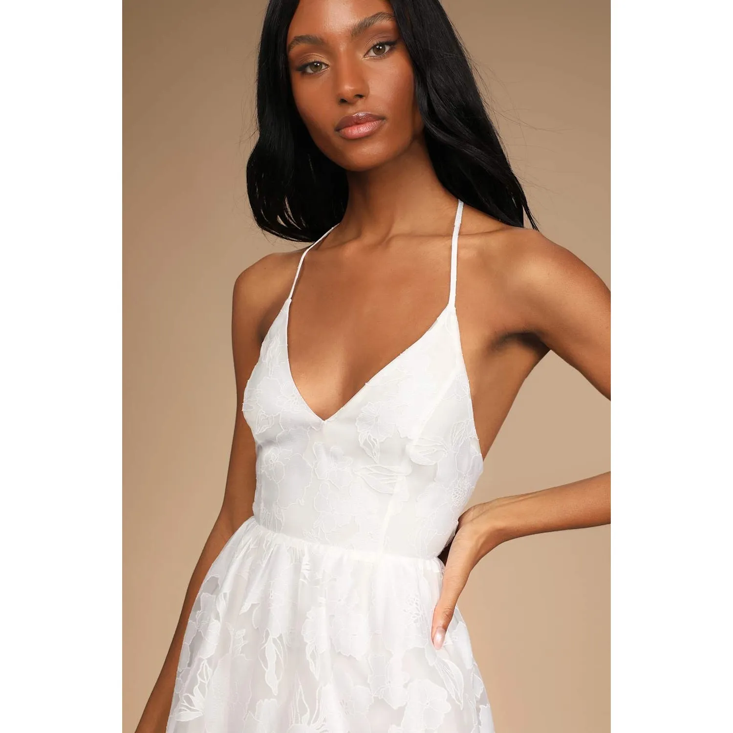 NWT Lulus Feeling Like Forever White Jacquard Organza Lace-Up Midi Dress Size S - Image 8