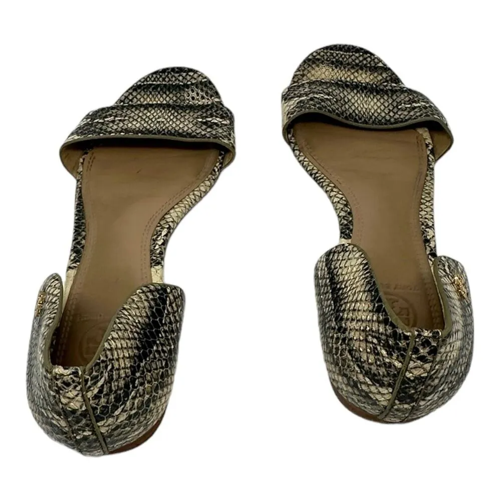 Tory Burch Savannah D'Orsay Snakeskin Print Flat Sandals Size 8.5 - Image 3