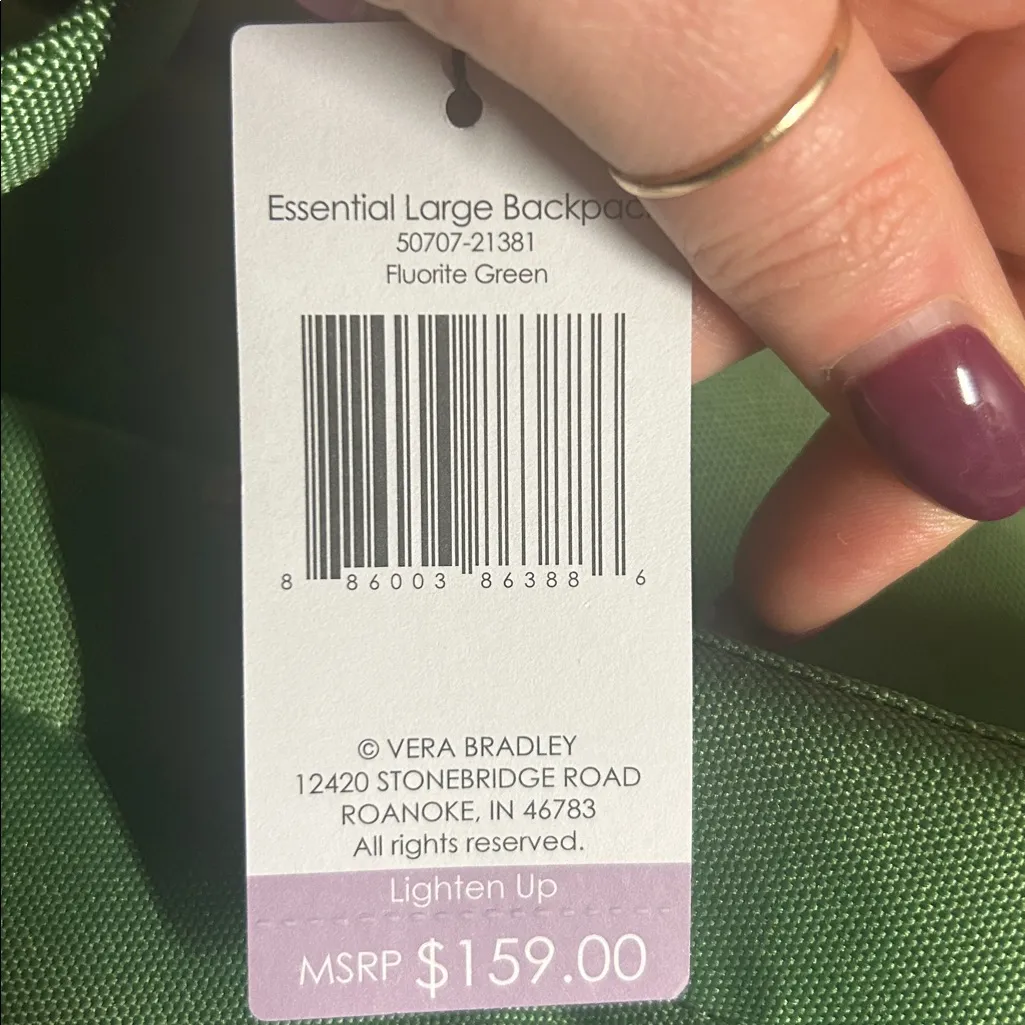 Vera Bradley NWT Essential Large Backpack Fluorite Green NWT - Image 4