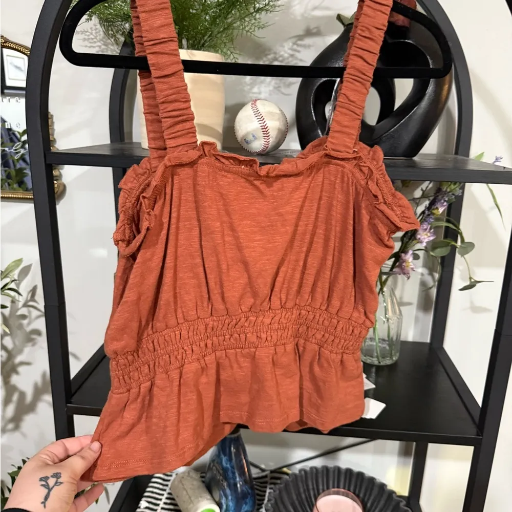 Marine Layer Orange Ruched Peplum Tank Top size small - Image 5