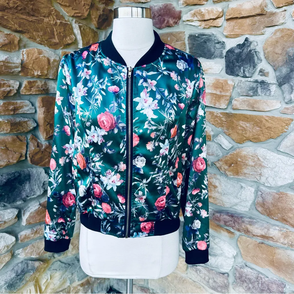 Allegra K women's floral print zip-up bomber jacket - Image 7