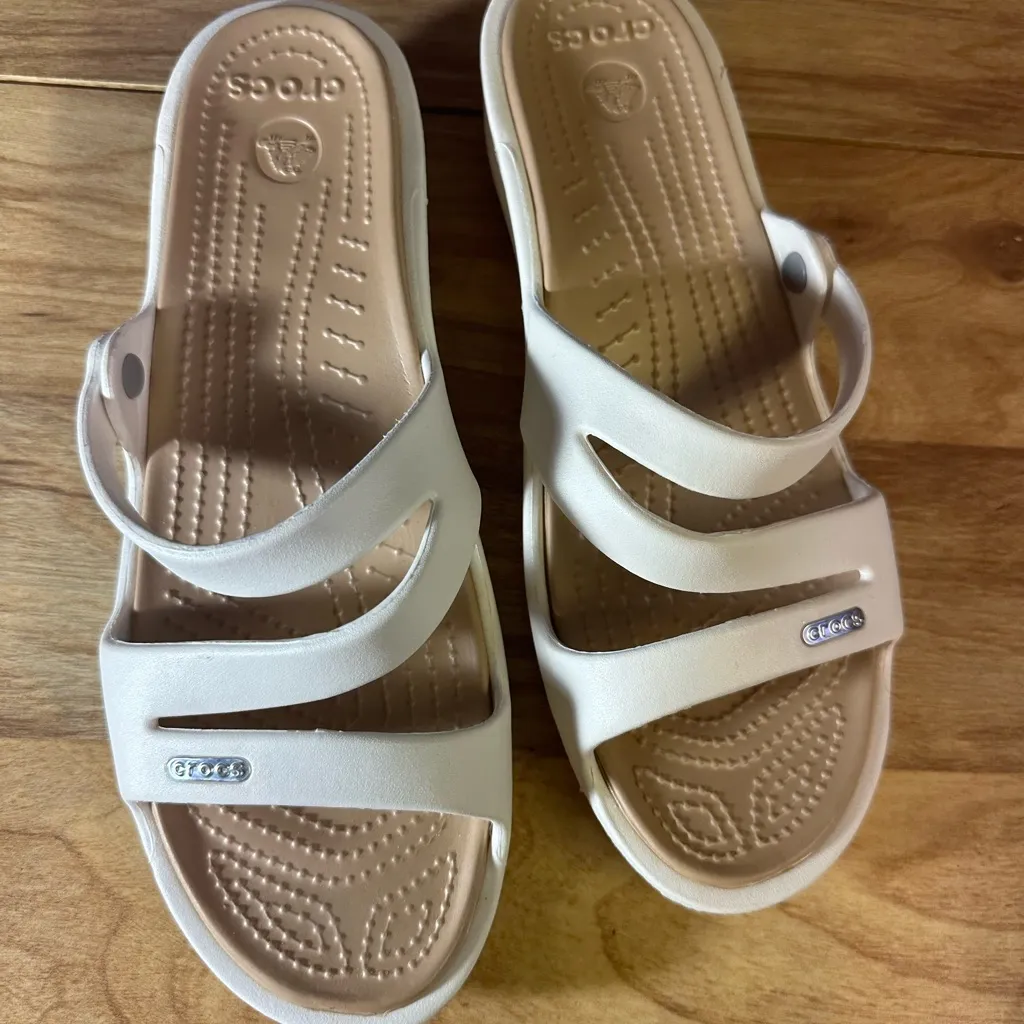 CROCS Cream Slide Sandals - Image 7