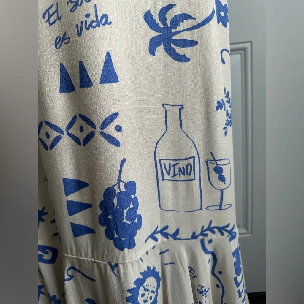 Paper Heart Vino Dress Large White Blue Sun Summer Spanish Wine open back - Image 6