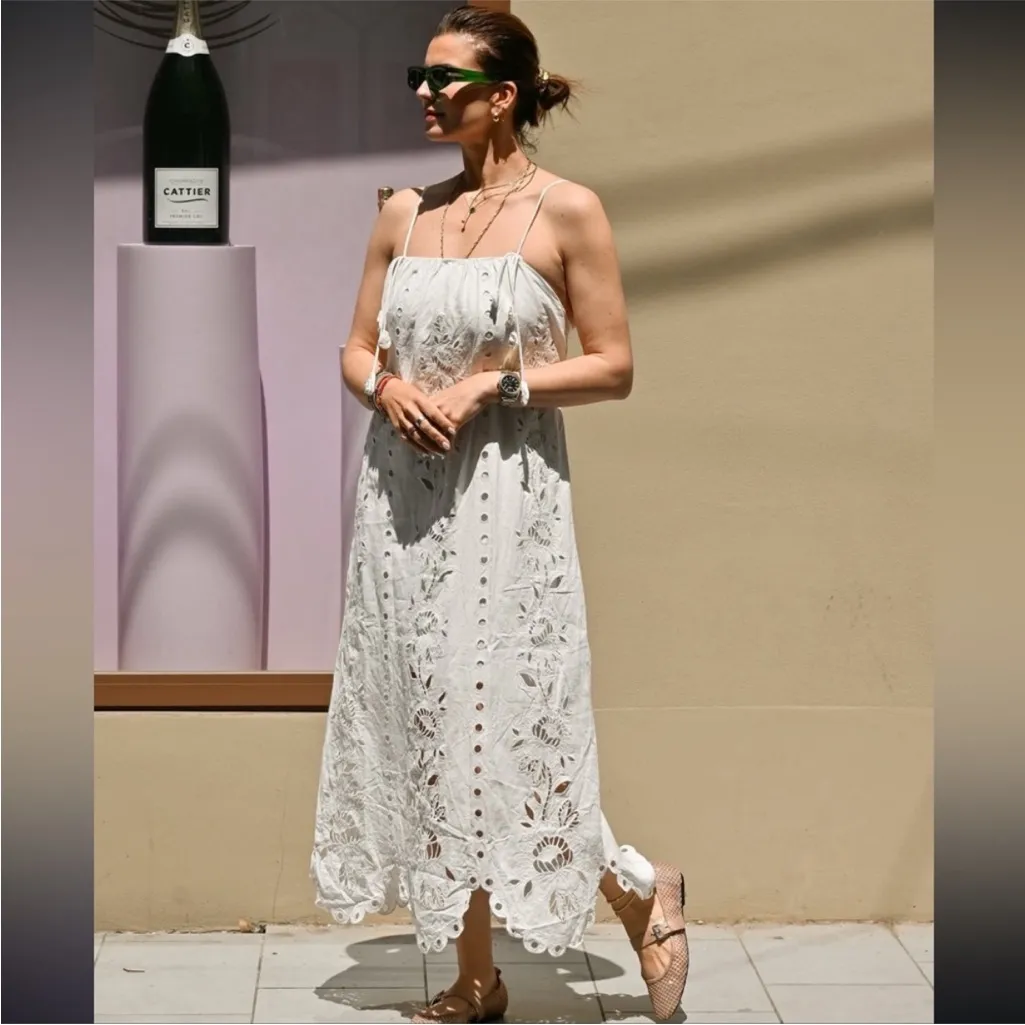 Farm Rio Off-White Richelieu Euroflax Maxi Dress S - Image 4