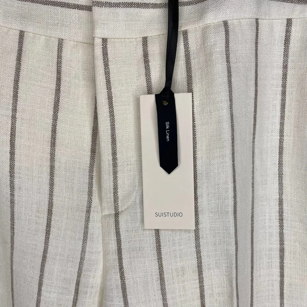 NWT Suistudio Silk Linen Off White Sand Stripe Lane Classic Trouser Pants Size 6 - Image 5