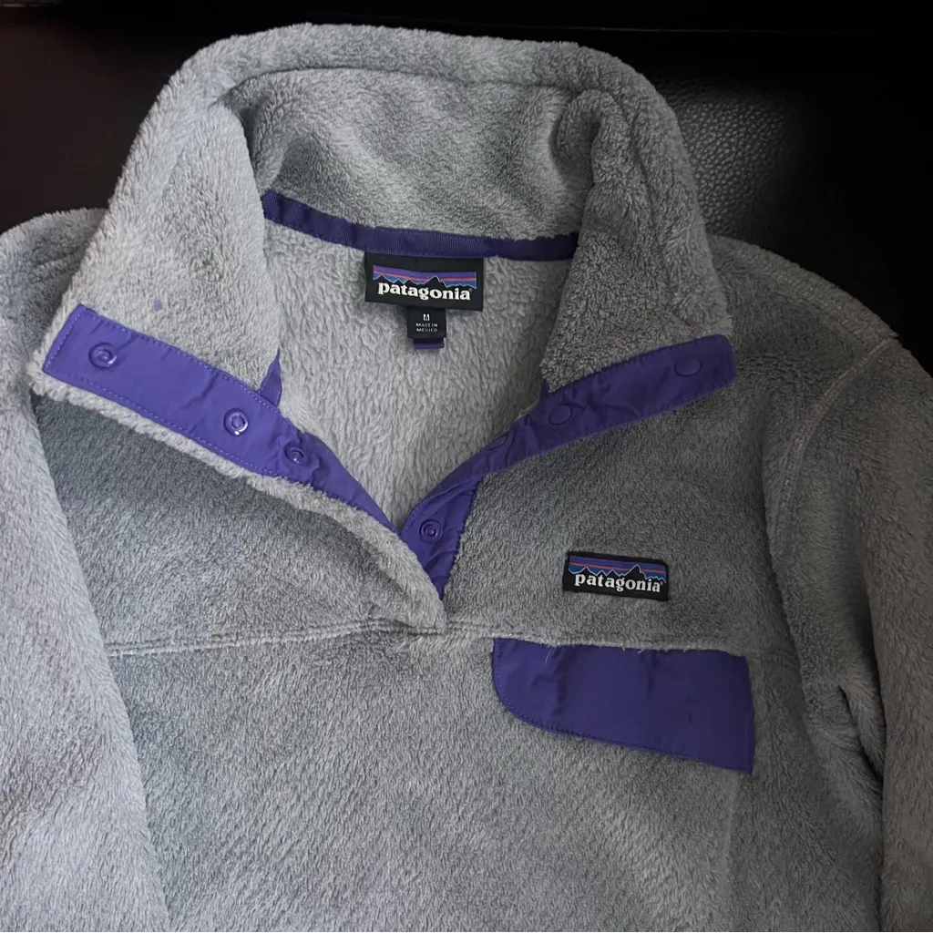 Patagonia Gray and Purple Fleece Pullover - Image 3