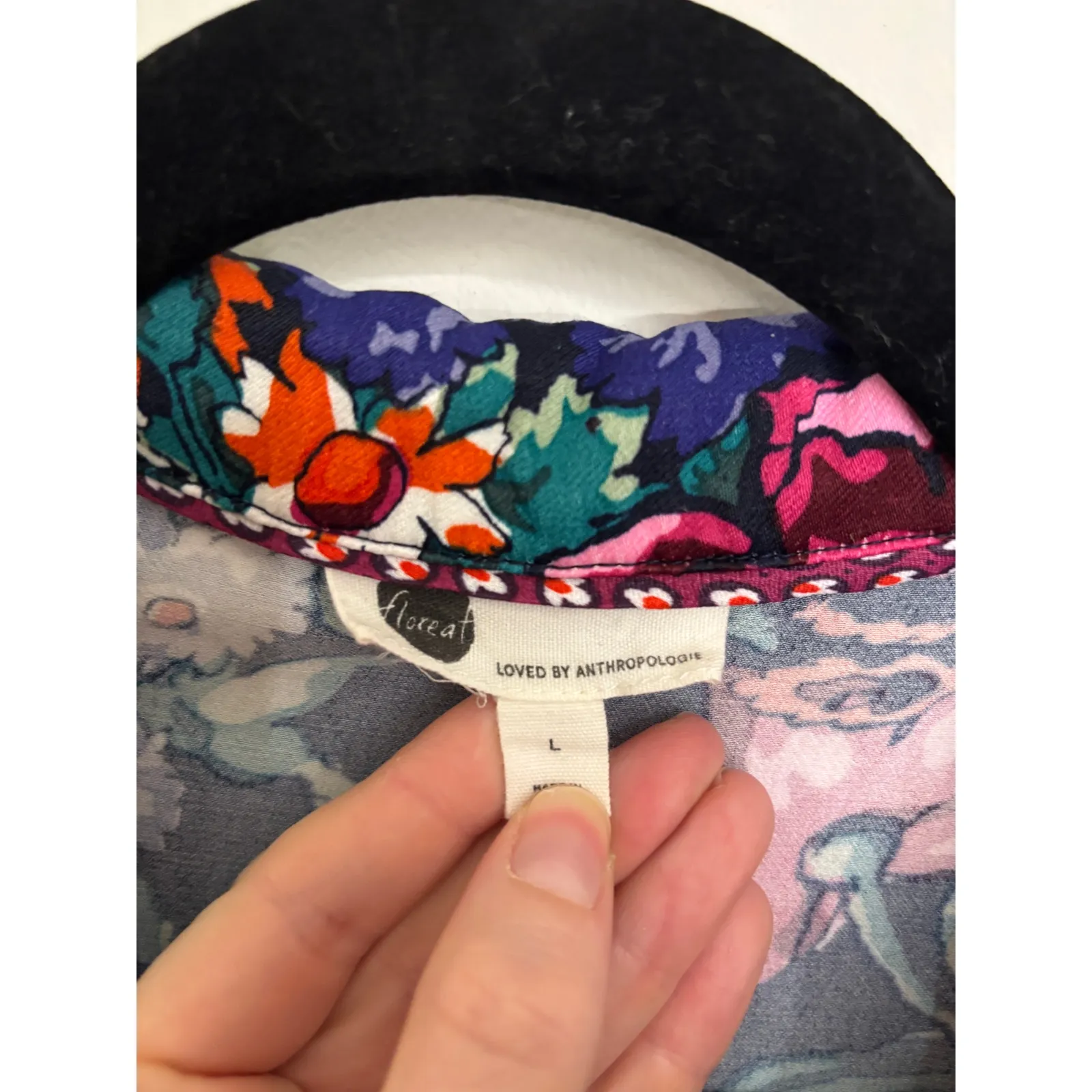 Anthropologie Pajama Top Womens Large Black Floral Silky Button Front Floreat - Image 3