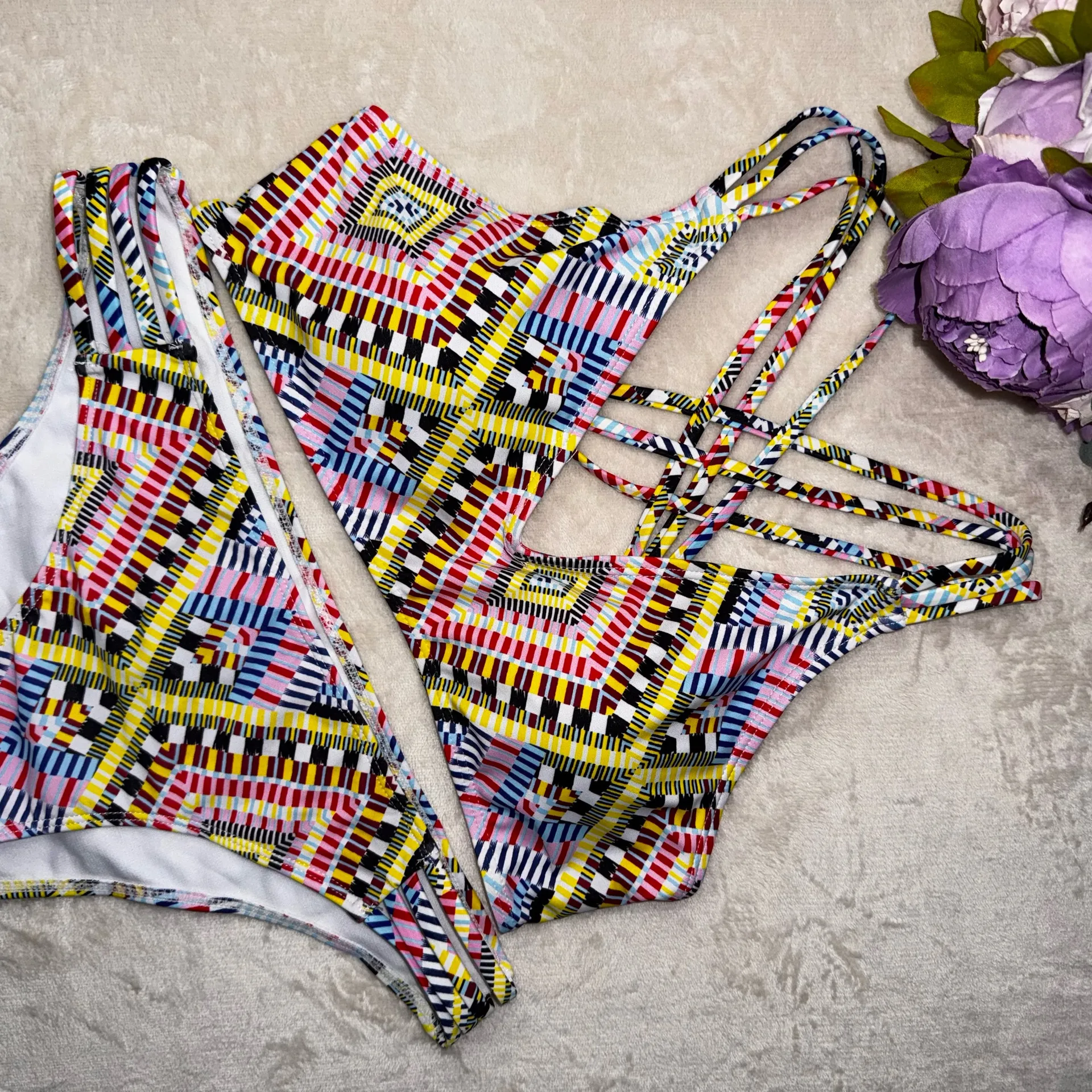 Victoria’s Secret Purple and Teal Crochet Bikini Set - Image 3