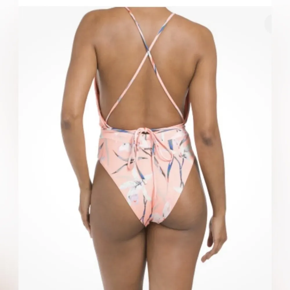 NWT Maaji Reversible Plunge One Piece Swimsuit Women Coral Floral Print Small - Image 3