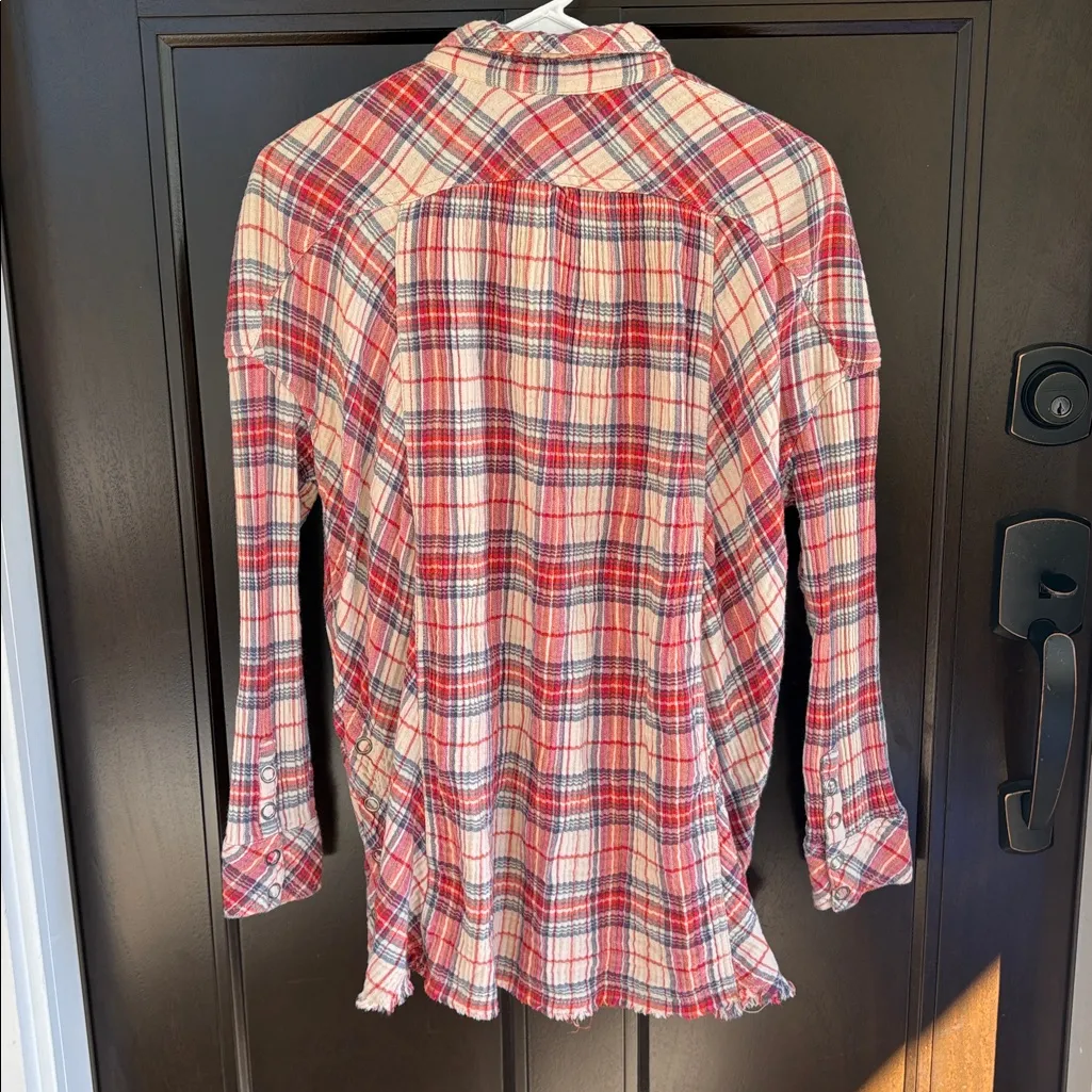 EUC Free People Juniper Ridge Plaid Side Snap Button Front Top Oversized Small - Image 9