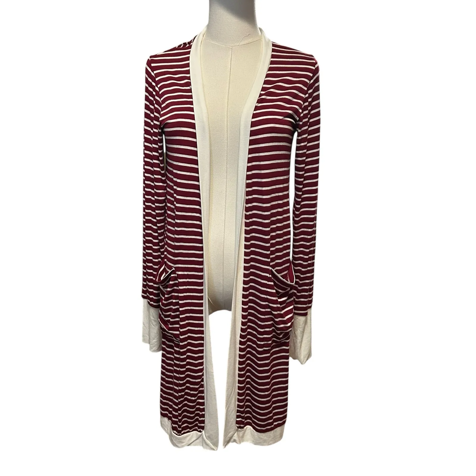 Magic Fit Open Jersey Cardigan X Long Sm USA Burgundy White Stripe Jersey Pocket Red - Image 2