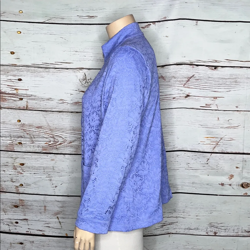 Denim & Co. Size XL Purple Floral Lace Overlay Zip Front Jacket - Image 2