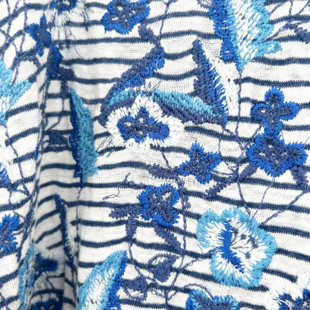 Calypso St Barth Beachy Coastal Striped Embroidered Floral 100% Linen Tank Top L - Image 4