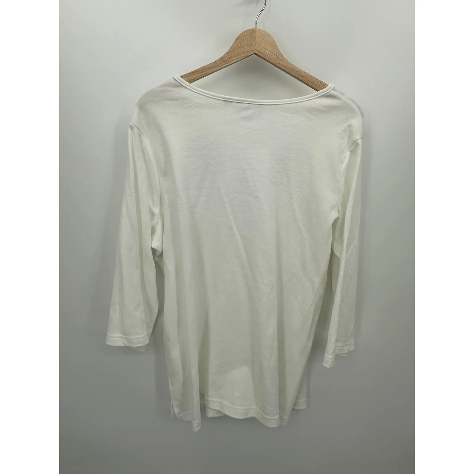 Quaker Factory Women Tunic 1X Cotton White Rhinestones 3/4 Sleeve Stretch Sequin - Image 2