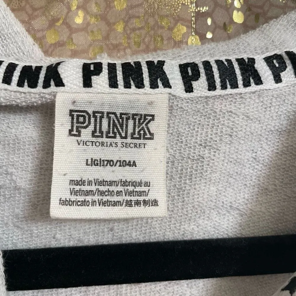PINK Victorias Secret Gray Black White Stripe Full Zip Hoodie, L flawed - Image 3