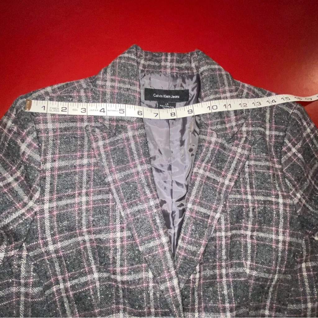 Calvin Klein Jeans Women’s Large Plaid Blazer Jacket Brown Preppy Dark Academia - Image 6