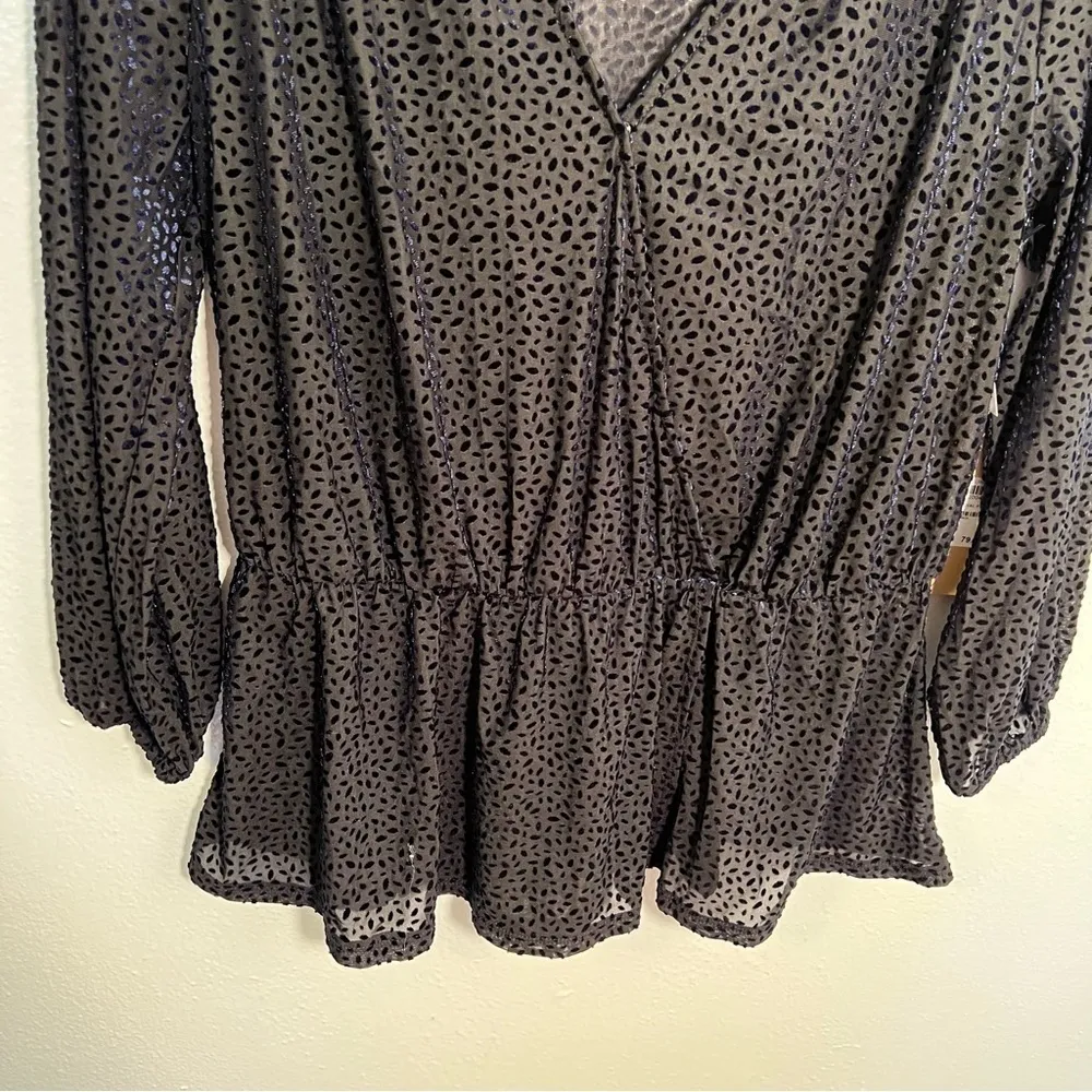 Halogen Flocked 3/4 Sleeve Peplum Top Navy Oval - Image 8